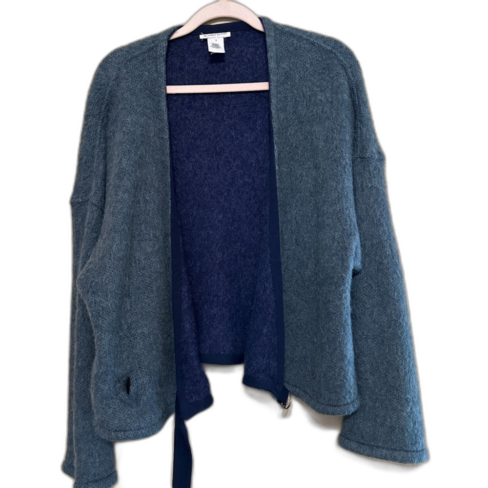 Alfred Sung Wrap Sweater Womens Size 8 Teal Blue Acrylic Mohair Blend Cozy Fall